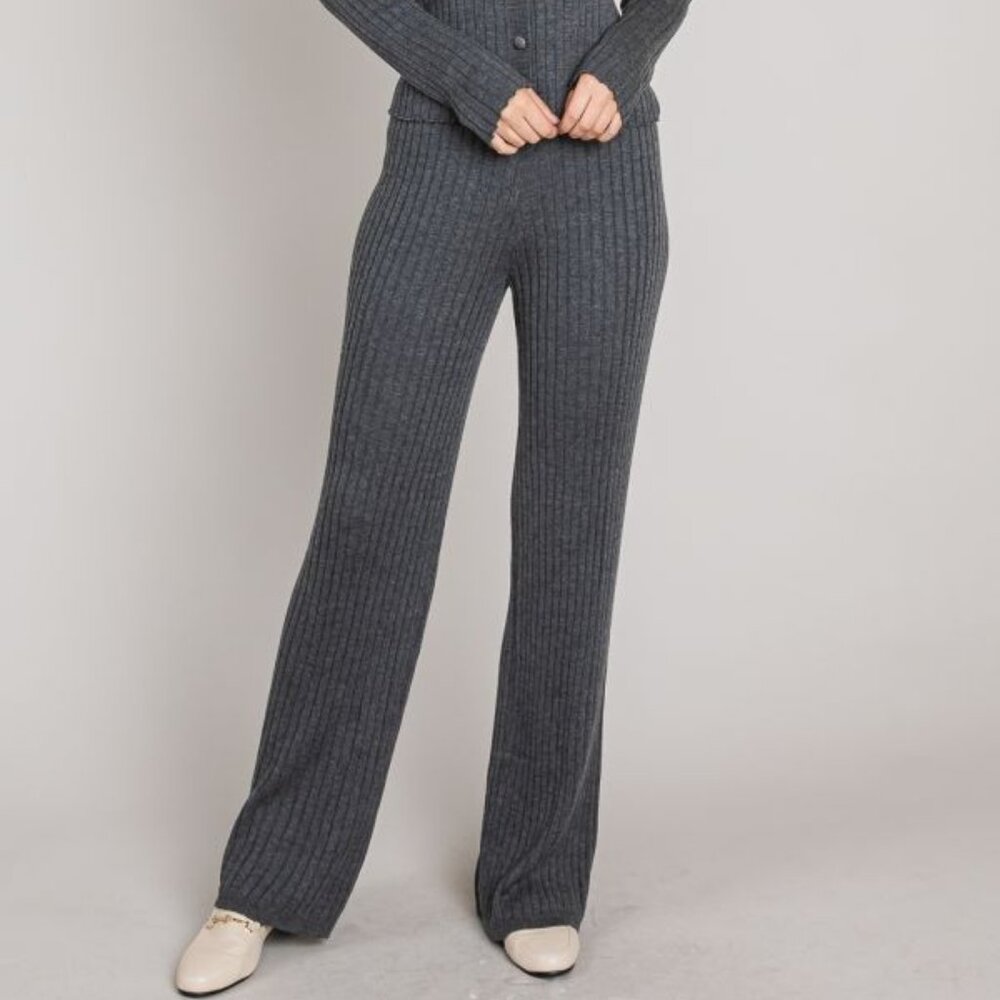 Bailey Ribbed Flared Pants - Heather Charcoal